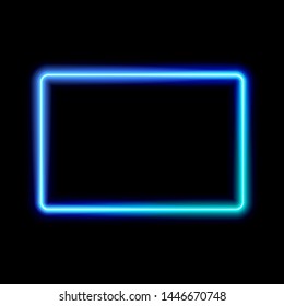 Neon Rectangle Frame On Black Background, Vector Illustration.