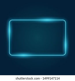 Neon rectangle frame on dark blue background, vector illustration.