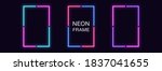 Neon rectangle Frame. Set of rectangular neon Border in 4 angular parts. Geometric shape with copy space, futuristic glowing element for social media stories. Blue, pink, purple, violet. Fully Vector