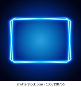 Neon rectangle glowing frame on dark background, vector illustration.