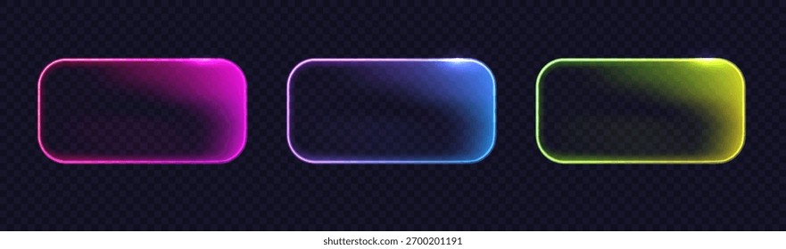Botão de luz brilhante do retângulo de néon isolado no fundo escuro. . Quadro brilhante. Modelo de banner para design digital moderno
