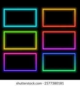 Neon rectangle gradient, orange-yellow glowing border isolated on a dark background. Colorful Night Banner.