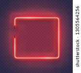 Neon rectangle lamp wall sign isolated on transparent background. Vector red power glowing bulb banner, light line or neon frame for your design.
