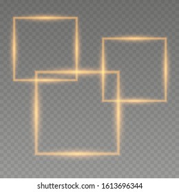 Neon rectangle lamp wall sign isolated on transparent background. Power glowing bulb banner, light line or neon frame for your design.  For poster party, cafe, shop, banner, promotion, restaurant.