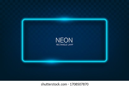 Neon Rectangle Lamp Wall Sign Isolated On Transparent Background. Vector Blue Power Glowing Bulb Banner, Light Line Or Neon Frame For Your Design.