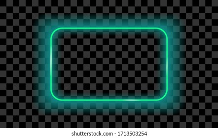 Señal de pared de la lámpara de rectángulo de neón aislada sobre fondo transparente. Forma de neón vectorial. Borde de marco brillante. Luz turquesa. Brillo luminoso 3D.