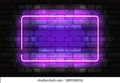 Señal de pared de la lámpara de rectángulo de neón aislada sobre fondo transparente. Banner de bombilla, línea de luz o marco de neón rosado para el diseño.