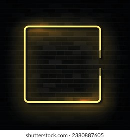 Neon rectangle lamp wall sign isolated on transparent background.