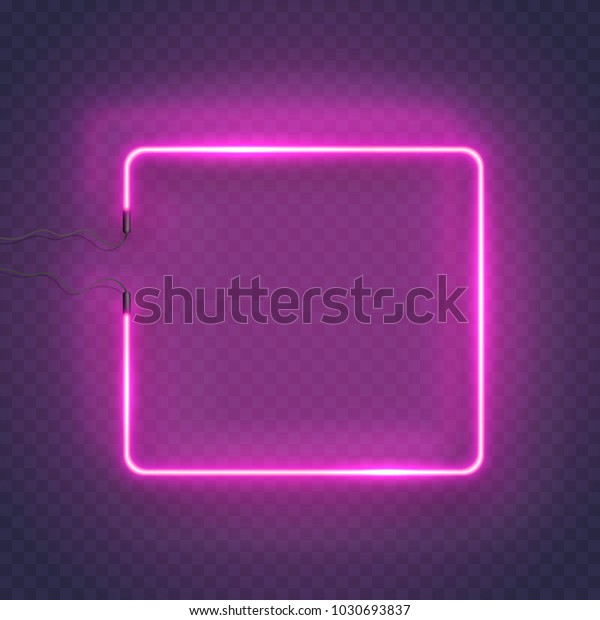 透明な背景にネオン長方形のランプの壁のサイン ベクター画像のピンクの電源が輝く電球バナー ライトライン ネオンフレームをデザインに合わせて使用できます のベクター画像素材 ロイヤリティフリー
