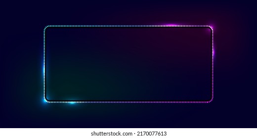 Neon rectangular frame with glowing effects on a dark background