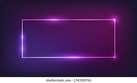 Neon rectangular frame with shining effects on dark background. Empty glowing techno backdrop. Vector illustration.