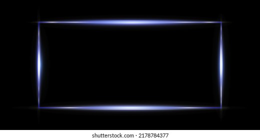 Neon rectangular frame with shining effects on dark background. Empty glowing techno backdrop. Vector illustration.