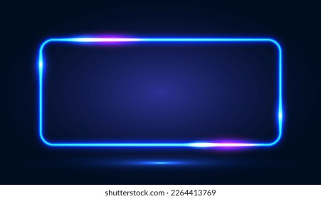 Neon rectangular frame with shining effects on a dark blue red background. An empty glowing technophone. Vector EPS 10.