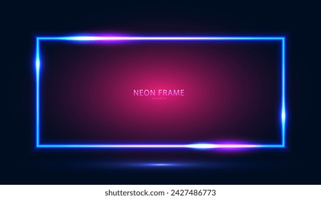 Neon rectangular frame with shining effects on a dark blue-pink background. Abstract futuristic neon background. Vector EPS 10.