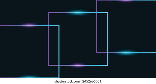 Neon rectangular frame with shining effects on dark background. Empty glowing techno backdrop. Vector illustration.