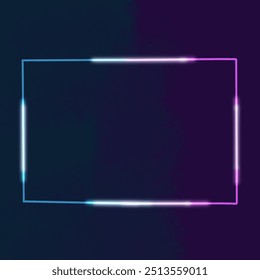 Neon rectangular frame with shining effects on dark background. Empty glowing techno backdrop. Vector illustration. business abstract art light line border . vector background purple blue black line
