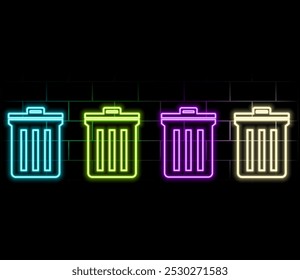 Neon recycle bin icon. trash neon icon. Glowing neon line Recycle bin with recycle symbol icon isolated on black background..3