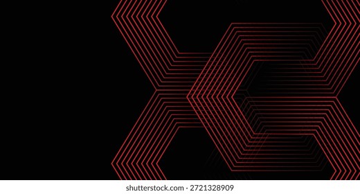 Neon Red Abstract Hexagon Pattern on Dark Background with Copy Space
