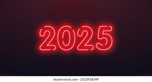 Neonrot Abstrakte Vorlage eines digitalen Web-Banners Frohes Neues Jahr 2025 in futuristischem Glühstil auf dunklem Hintergrund.