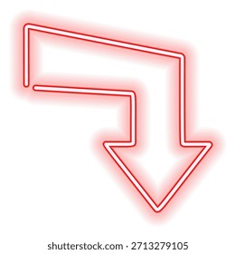 A neon red arrow pointing down