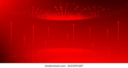 Neon red background dark red metaverse digital technology, cyber information, abstract speed connection communication, future meta technology innovation.