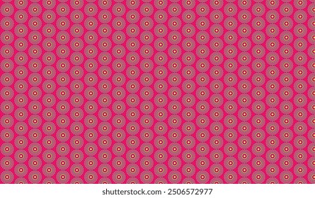 Neon red background with geometric shapes flowers seamless pattern designs