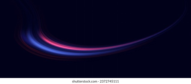 Neon red and blue speed lines. Speed ​​of acceleration and movement. Light trails, motion blur effect. Night illumination in blue and red.	