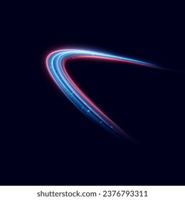 Neon red and blue speed lines. Speed ​​of acceleration and movement. Light trails, motion blur effect. Night illumination in blue and red.	