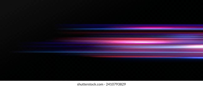 Neon red and blue speed lines. Speed ​​of acceleration and movement. Light trails, motion blur effect. Night illumination in blue and red.	