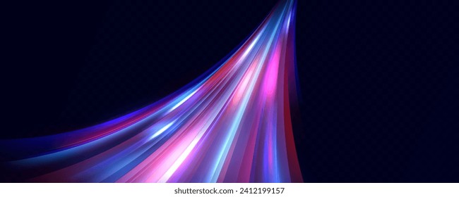 Neon red and blue speed lines. Speed ​​of acceleration and movement. Light trails, motion blur effect. Night illumination in blue and red.	