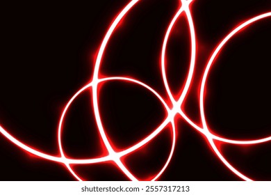 Neon Red Circle Round Background With Glowing Light. Abstract Business Banner. Technology Wallpaper. Illustration. Futuristic. Minimal