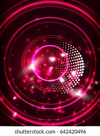 Neon red circles vector abstract pattern background