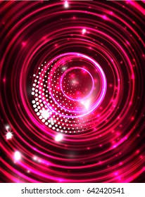 Neon red circles vector abstract pattern background