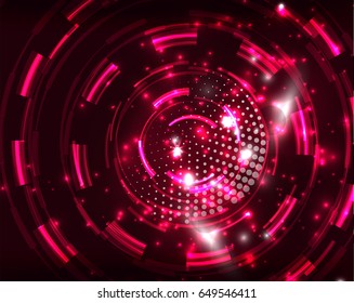 Neon red circles vector abstract pattern background