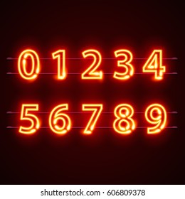 Neon red city font numbers set. Vector illustration