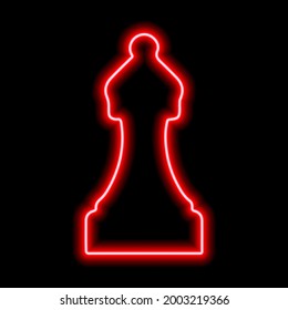 Neon red contour chess figure bishop on a black background. Vector illustration