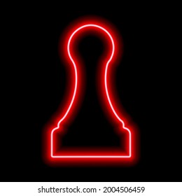 Neon red contour chess figure pawn on a black background. Vector illustration