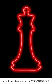Neonrote Kontur-Schachfigur auf schwarzem Hintergrund. Vektorgrafik
