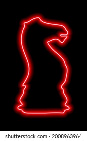 Neon red contour chess figure knight on a black background. Vector illustration