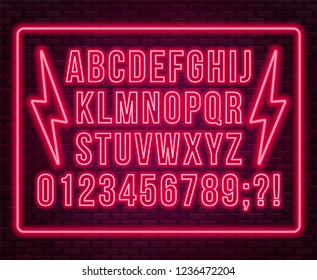 Neon red font. Bright capital letters with numbers on a dark background.