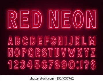 Neon Red Font, Light Alphabet With Numbers.