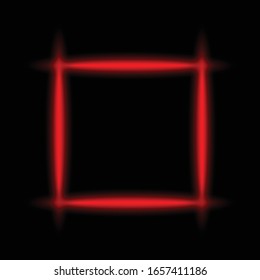 Marco Neon Rojo Brillante Aislado En Fondo Negro.  Ilustración vectorial