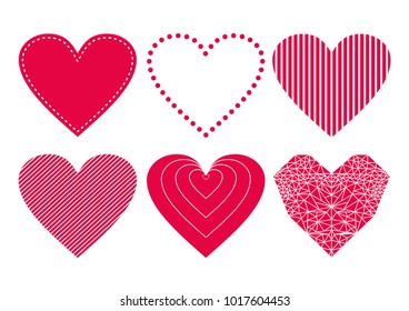 Neon Red Heart Icons Set, ideal for valentines day and wedding. Vector illustration isolated on white