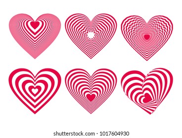 Neon Red Heart Icons Set, ideal for valentines day and wedding. Vector illustration isolated on white