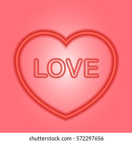 neon red heart for Valentine day on pink background.
