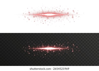 Luz roja de neón con brillo brillante y forma de línea de Vector. Aislado en blanco para su uso en Gráficos para video, ilustraciones tecnológicas, interfaz de usuario de juegos, presentaciones de ciencia ficción o superposiciones digitales vibrantes con haz fuerte