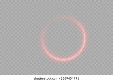 Neon red light circle glowing with smooth illumination, isolated on transparent background. Futuristic vibrant ring for decoration, abstract visuals, techno designs, and digital art composition projec