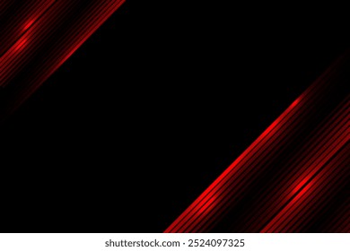 Marco De Línea De Luces Rojas De Neón Sobre Fondo Negro. Ilustración vectorial. Fondo de pantalla de Tecnología. Copiar espacio