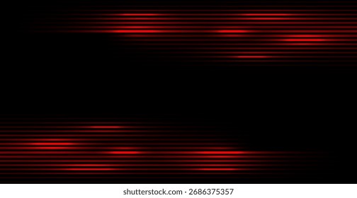 Marco De Línea De Luces Rojas De Neón Sobre Fondo Negro. Fondo de pantalla de Tecnología. Ilustración vectorial