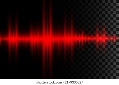 Neon red lines with bright flashes of light, rays of light on a transparent background. Vector illustration